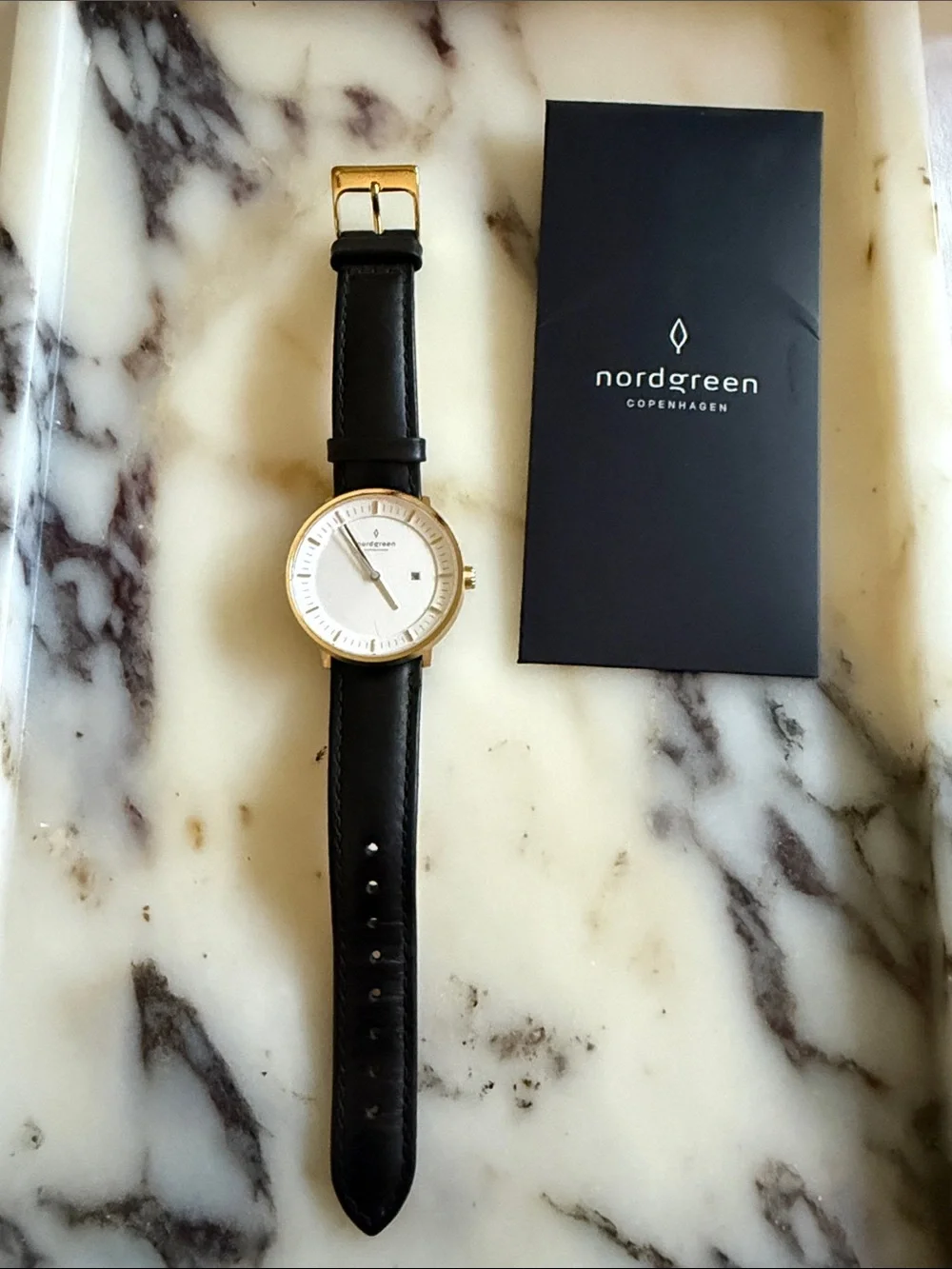 Nordgreen Native 36mm Women's Watch — Black Leather Strap & Gold Case
